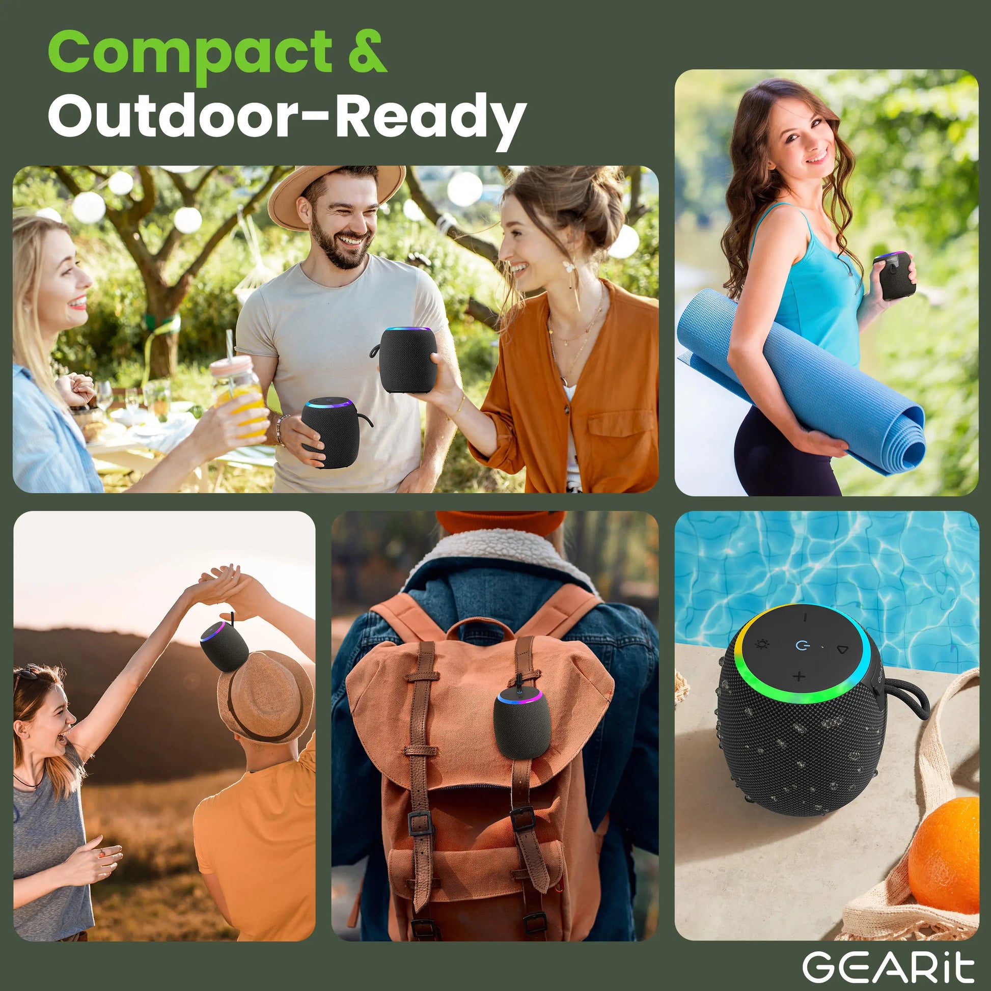 Gearit Portable Water-Resistant 15W Bluetooth Speaker with Crystal-Clear Sound & Bass IPX6 Rated Lanyard Included True Wireless Stereo Pairing up to 10 Hours Playtime