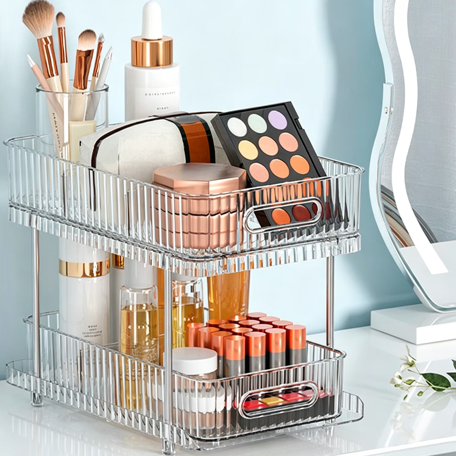 Maximize Your Space with Our 2-Pack Clear Pull-Out Bathroom Organizers - Perfect Under-Sink & Kitchen Storage Solution