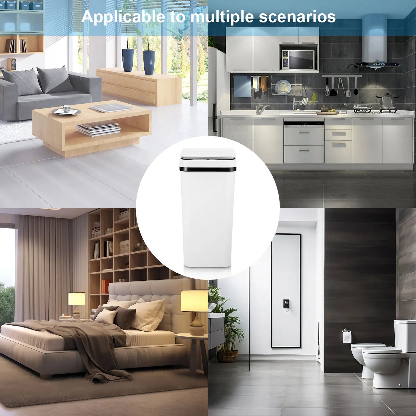 12L ABS Automatic Trash Bin, Touchless Motion Sensor Smart Garbage Can (23.5Cm*15.5Cm*30Cm) for Kitchen, Bedroom, Home Household Use