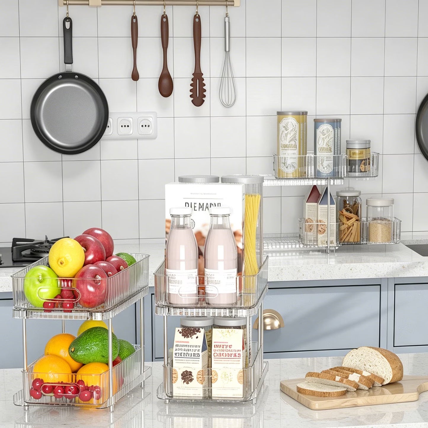 Maximize Your Space with Our 2-Pack Clear Pull-Out Bathroom Organizers - Perfect Under-Sink & Kitchen Storage Solution