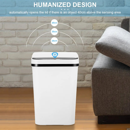 12L ABS Automatic Trash Bin, Touchless Motion Sensor Smart Garbage Can (23.5Cm*15.5Cm*30Cm) for Kitchen, Bedroom, Home Household Use