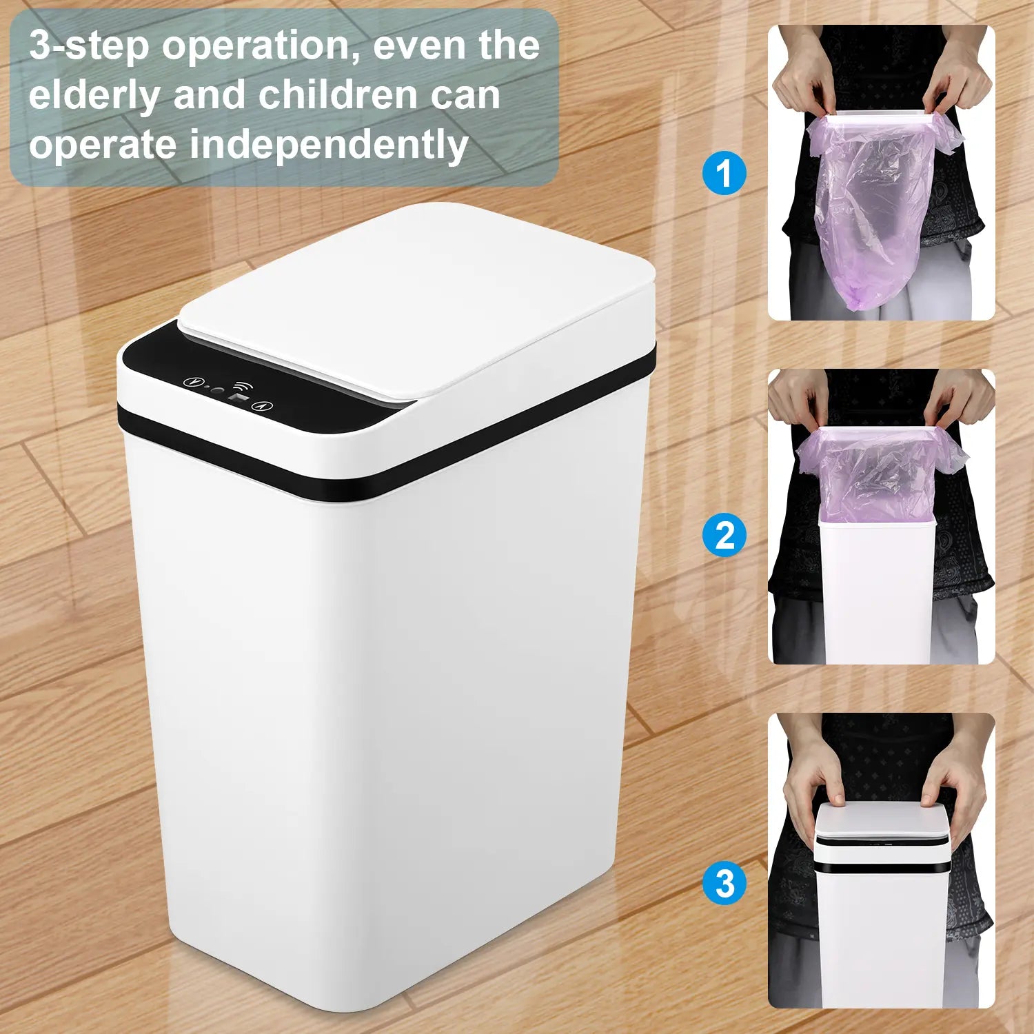 12L ABS Automatic Trash Bin, Touchless Motion Sensor Smart Garbage Can (23.5Cm*15.5Cm*30Cm) for Kitchen, Bedroom, Home Household Use