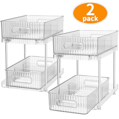 Maximize Your Space with Our 2-Pack Clear Pull-Out Bathroom Organizers - Perfect Under-Sink & Kitchen Storage Solution