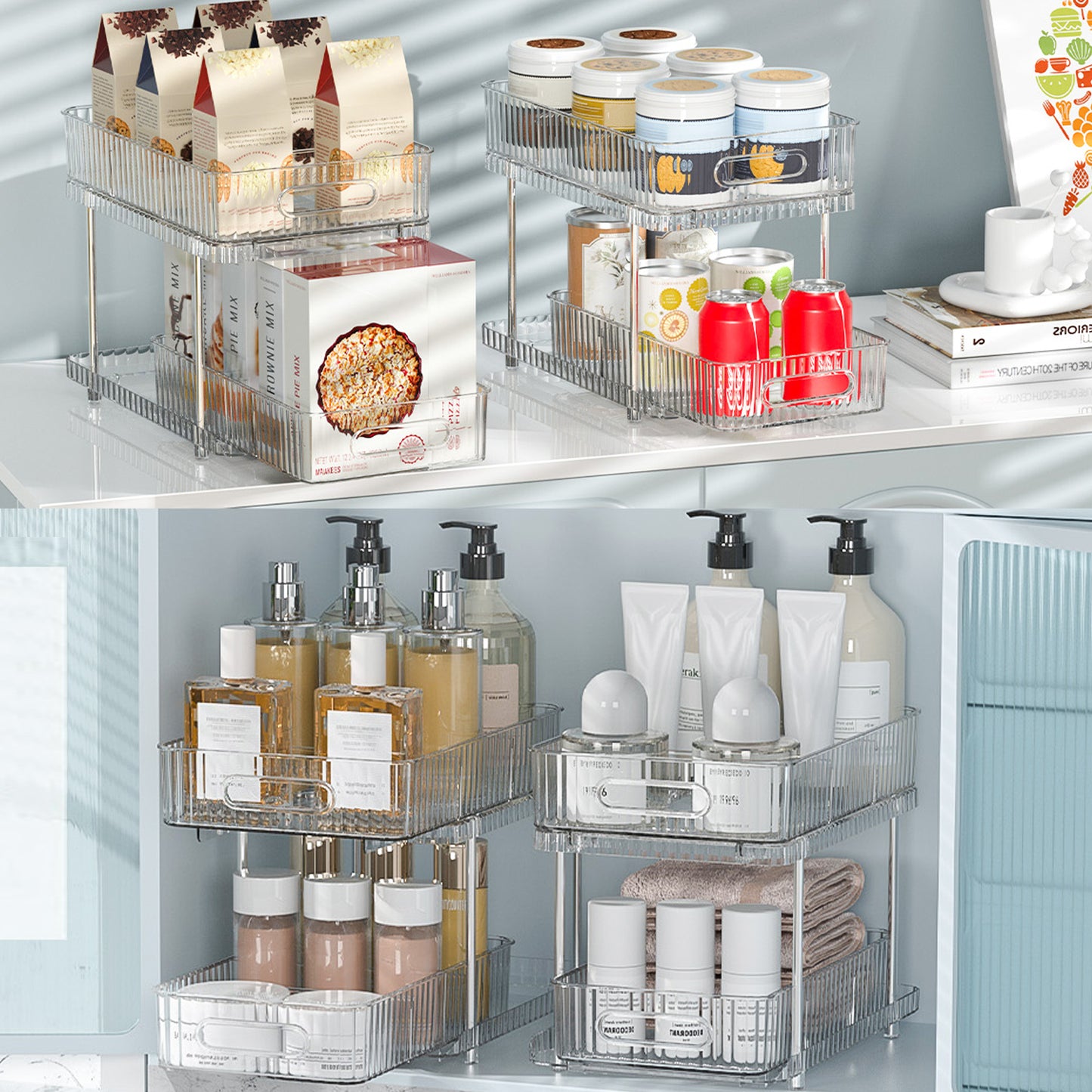 Maximize Your Space with Our 2-Pack Clear Pull-Out Bathroom Organizers - Perfect Under-Sink & Kitchen Storage Solution