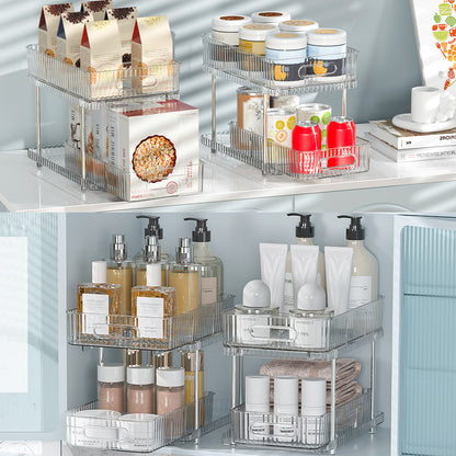 Maximize Your Space with Our 2-Pack Clear Pull-Out Bathroom Organizers - Perfect Under-Sink & Kitchen Storage Solution