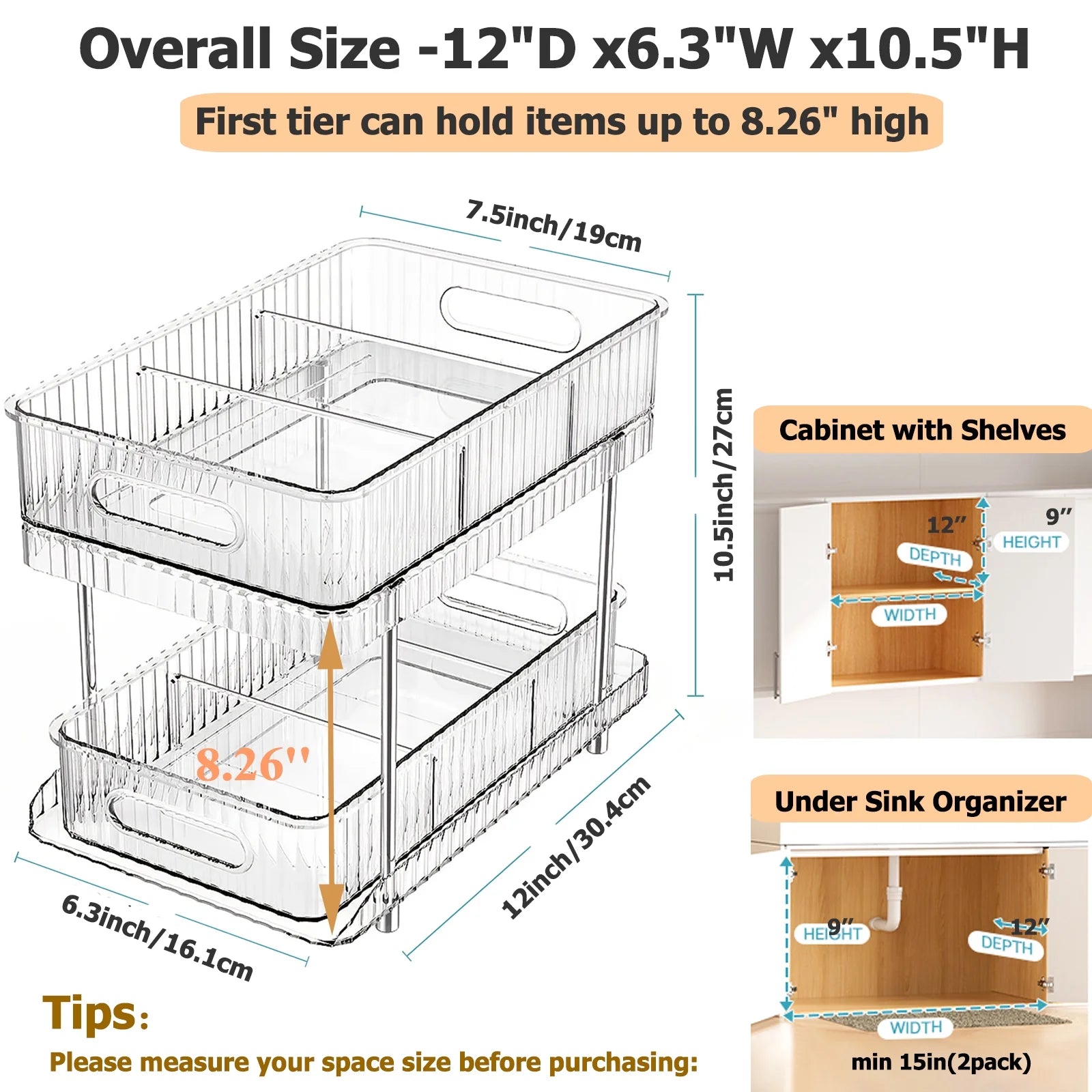 Maximize Your Space with Our 2-Pack Clear Pull-Out Bathroom Organizers - Perfect Under-Sink & Kitchen Storage Solution