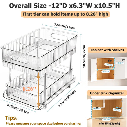 Maximize Your Space with Our 2-Pack Clear Pull-Out Bathroom Organizers - Perfect Under-Sink & Kitchen Storage Solution